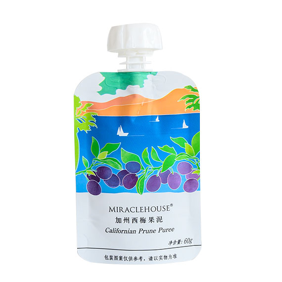 Custom printed high temperature retort spout stand up pouch for fruit puree baby food, food grade aluminum foil flexible liquid packaging bag with plastic screw spout cap