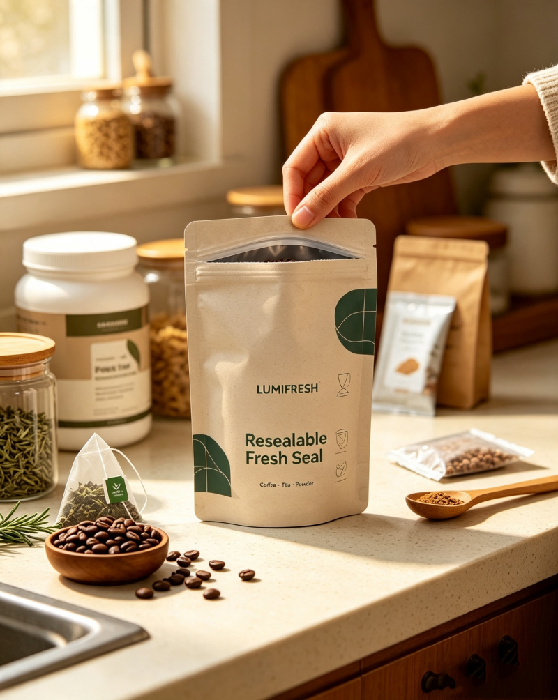 Lumifresh barrier packaging bag retail shelf display scene