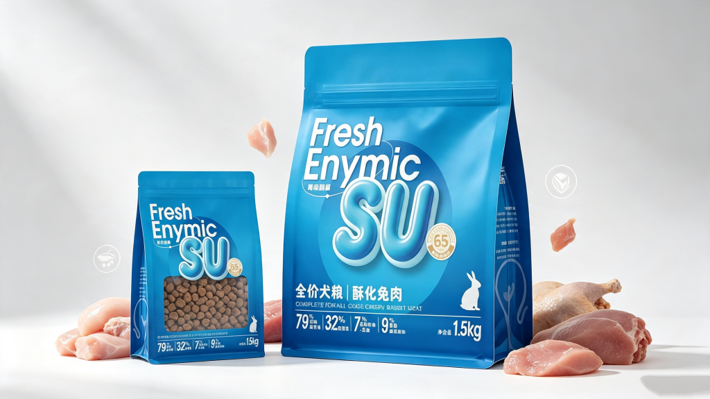 Custom printed middle seal zipper bag for 1.5kg dog pet food, high barrier flexible pet food packaging pouch with resealable zipper