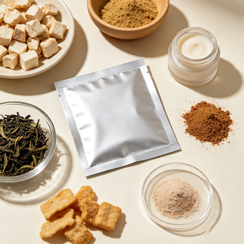 Silver aluminum foil barrier 3 side seal bags, flat laminated pouches for snacks, tea, seasoning powder and cosmetic raw material packaging