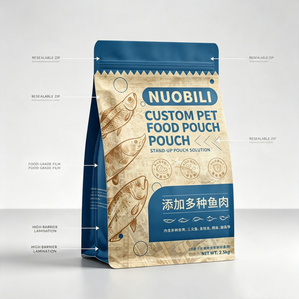 Eight Side Seal Pet Food Bag With Size Dimensions Mockup