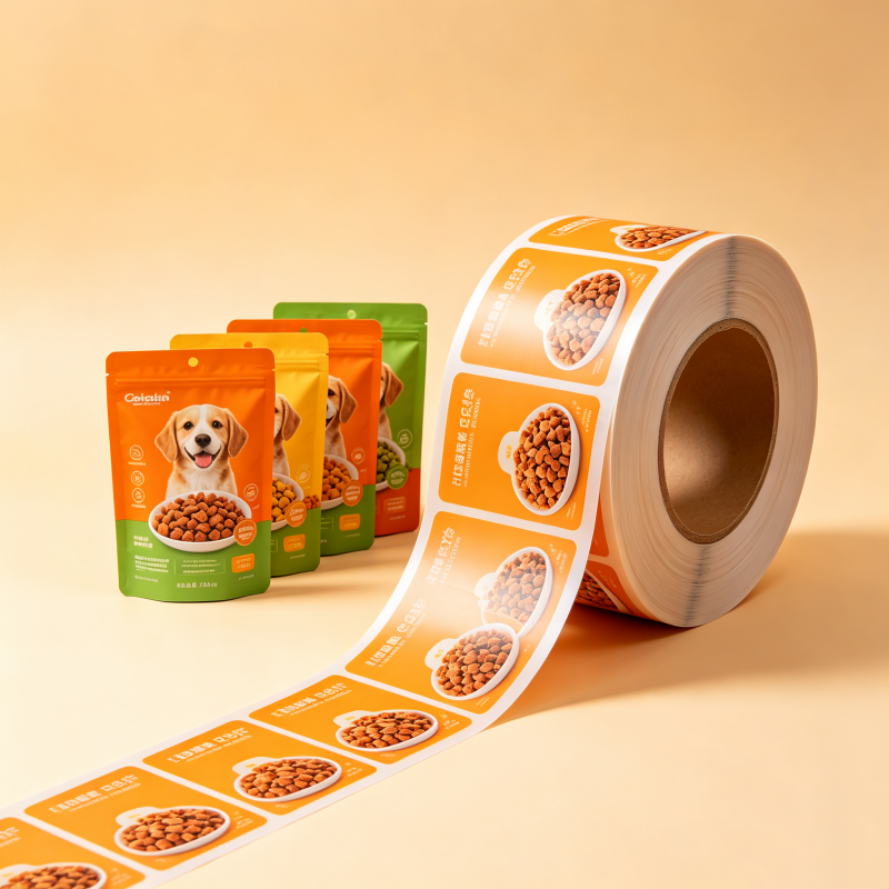 Printed roll film pet food pouch design application square